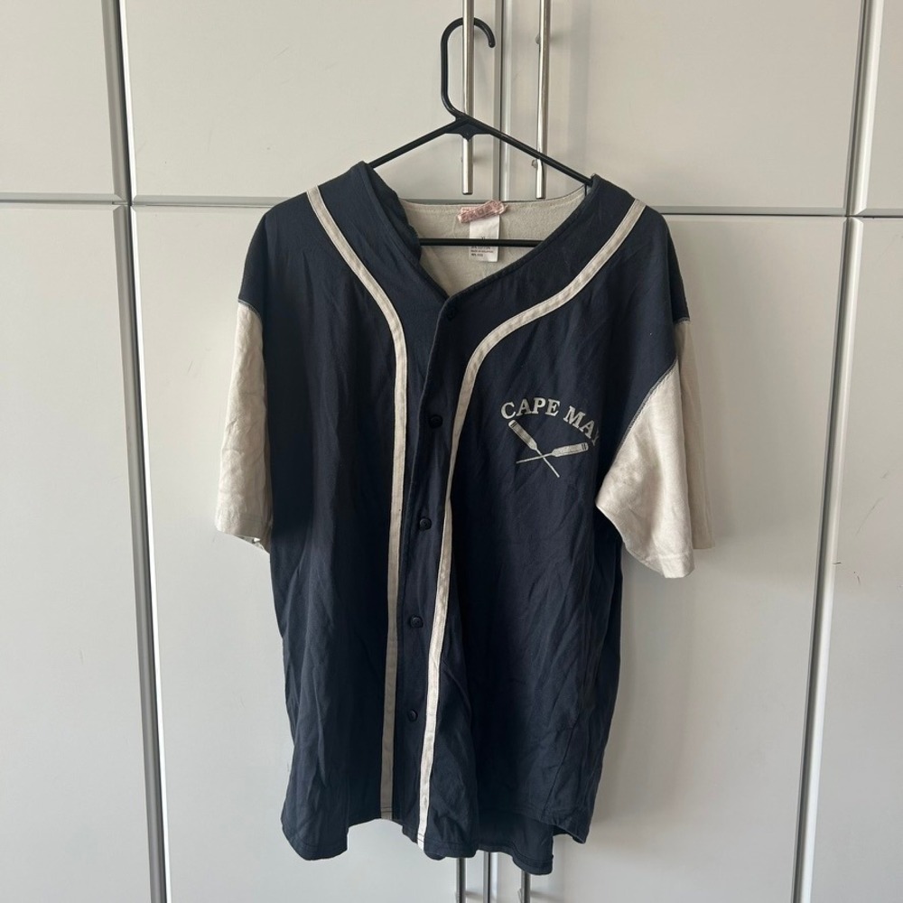 Vintage Chalk Line Cape May Baseball Jersey Navy Cream XL Short Sleeve Button Up